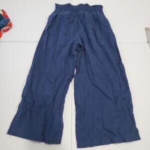 Crown & Ivy Pants Womens Large Blue Linen Wide Leg Elastic Waist Pull On Casual